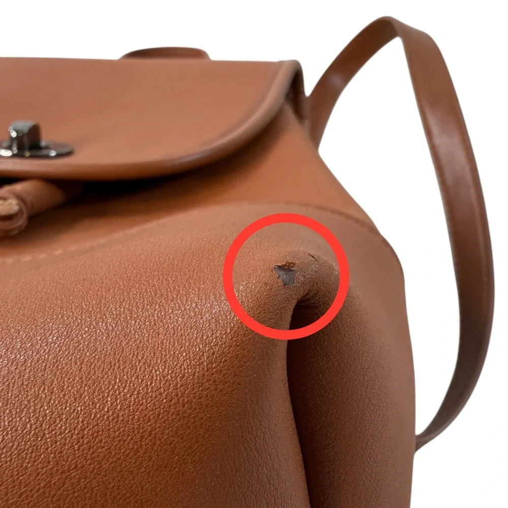 SUSU Nicole Cognac Brown Leather Mini Backpack Turn Lock Small